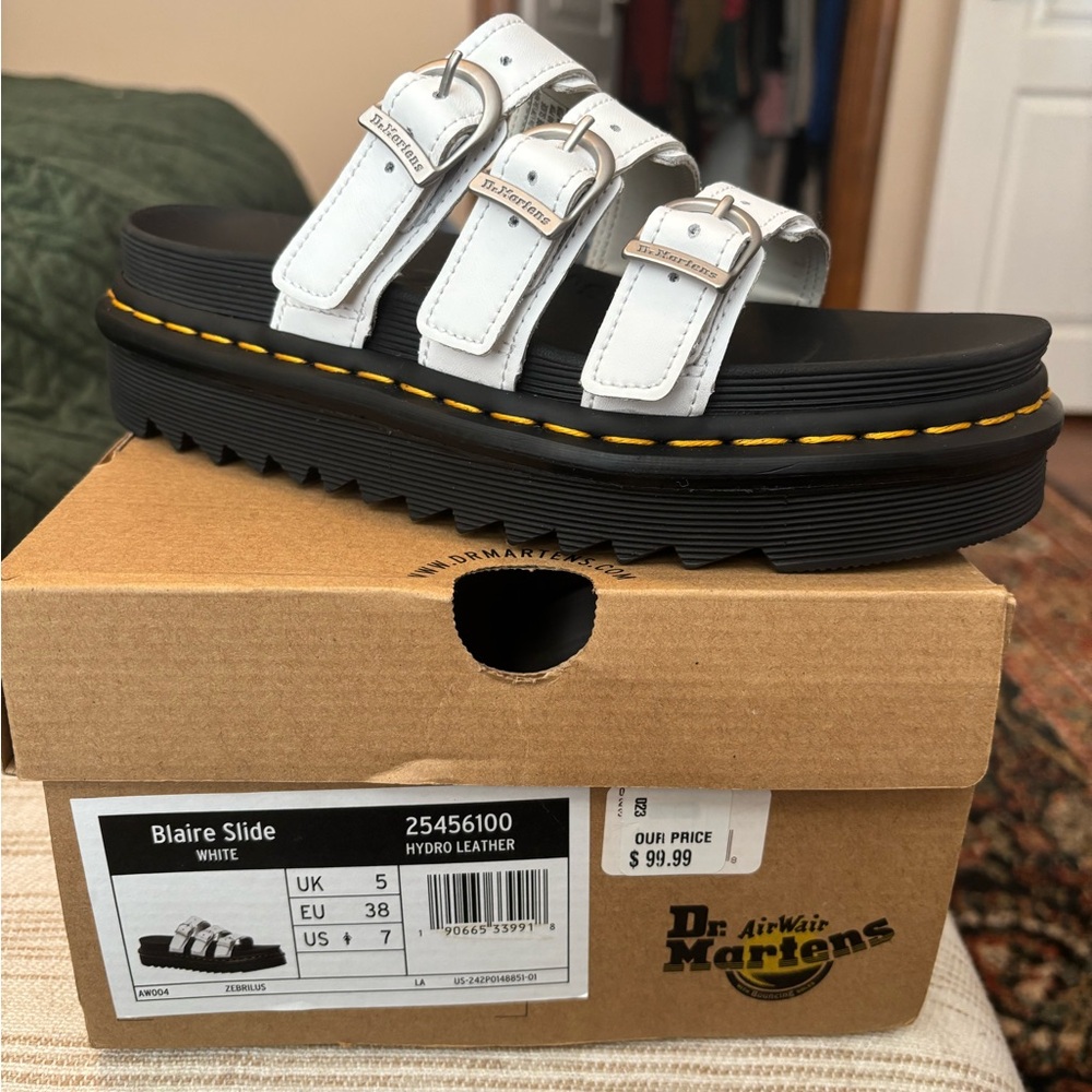 Dr. Martens White Slide Sandals with Black Soles